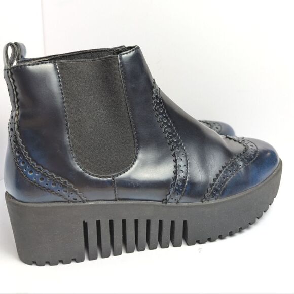 Opening Ceremony Black Blue Ombre Leather Platform Chelsea Ankle Boots 37 EU 6.5 - Picture 3 of 9